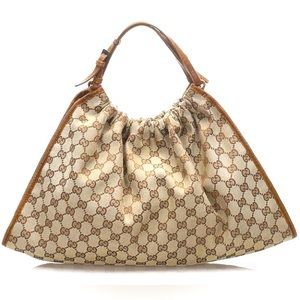 Gucci Brown/Beige GG Canvas Monogram Signature Handbag Authentic
